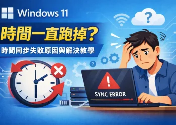Windows 11 時間一直跑掉，時間同步失敗原因與解決教學示意圖